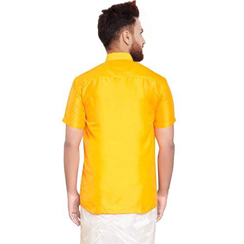 Image of SJS-Men's Half Sleeve Solid Art Silk Shirt