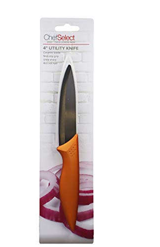 Chef Select Utility Knife, 4-Inch Ceramic Blade, Non-Slip Grip, Black Blade, Copper-Colored Handle, Bonus Blade Sheath