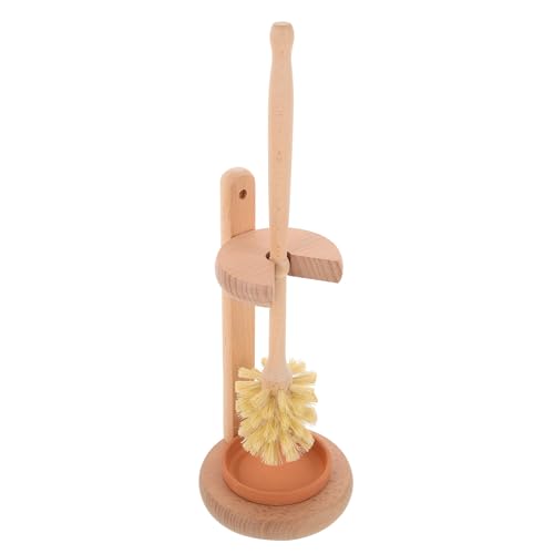 HEMOTON Cepillo de Inodoro con Mango Largo y Soporte de Cerámica de Madera de Haya Conjunto de Utensilios de Limpieza para Baño Multifuncional Apto para Inodoros Lavabos y Superficies