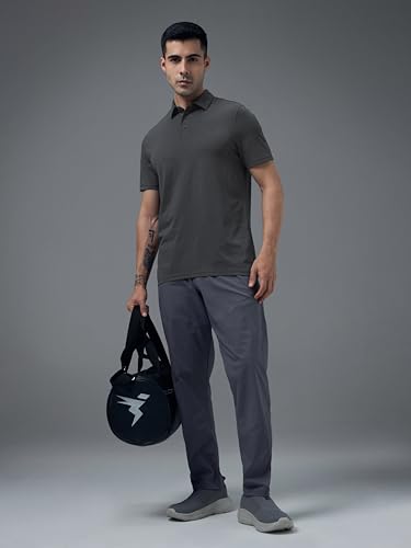 Image of TECHNOSPORT Men's Solid Slim Fit Polo Collar T-Shirt COTFLEX Half Sleeve Button Polyester for Gym Running Workout UPF50+ Anti Odour