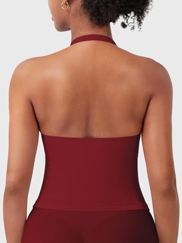 Image of YEOREO SoftHue Women's Impact Halter Tank Top Longline Backless Scoop Neck Built-in Bra Sports Workout Gym Crop Top