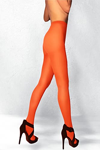 Image of Charm and Attitude Neon Orange Semi Opaque Tights for Women | Pantyhose Stockings Nylons 40D | Made in EU - Neon Orange, Small