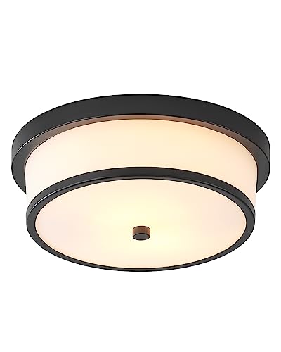 MIAOMEIO 12 inch Flush Mount Ceiling Light, 2-Light Close to Ceiling Light Fixtures with Black Finish for Bathroom Bedroom Kitchen Hallway (Black)