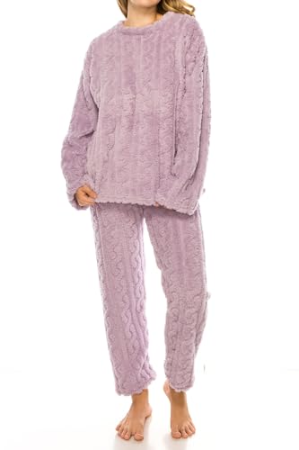 Womens Fleece Fluffy Comfortable Cozy Pajama Set Pullover Lounge Home Warm Wear for Winter