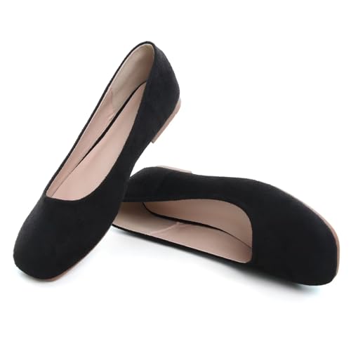 Image of ChaiRong Zhou Women Square Toe Ballets Flats Comfort Slip On Walking Shoes for Driving