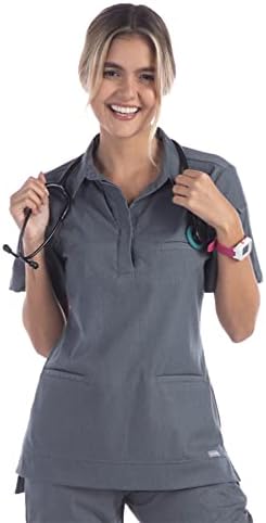 Hoopek Medical Scrubs Tops for Women with Eco-Friendly & Liquid Repellent Technology Healthcare Uniform Symphonia Style Harbor Gray XL