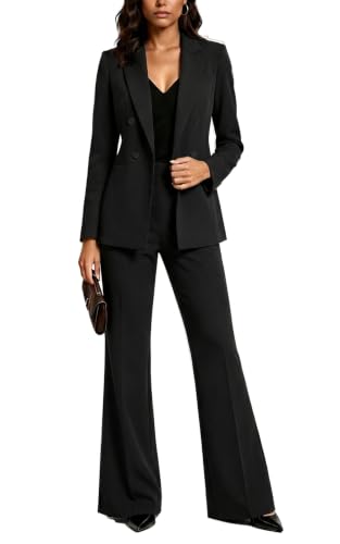 Agenlulu Women's 2 Piece Suits Business Casual Outfits Long Sleeve Solid Blazer Pantsuits Professional Office Work Sets Black