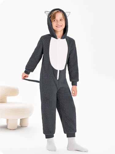 rrhss Boys Pajamas Flannel Hooded Rompers Kids Long Sleeve Zip up Onesies One Piece Sleepwear 5-14Y3