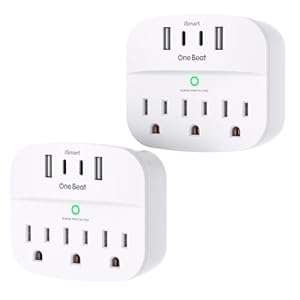2 Pack Multi Plug Outlet Splitter with USB, Surge Protector Outlet Extender with 3 Wall Outlets 4 USB Wall Charger(2 USB C), 490 Joules, ETL Listed, Small Outlet Adapter Plug Extender for Travel,White