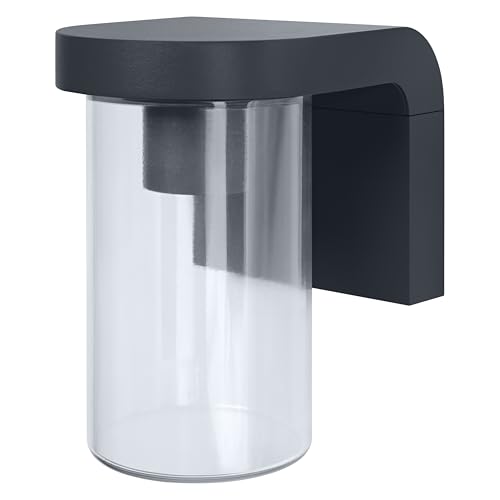 Osram Außenwandleuchte E27 Klarglas, modernes Design Aluminium in Dunkelgrau, IP44-Schutz, stoßfest IK03, Wandleuchte für Terrasse und Balkon