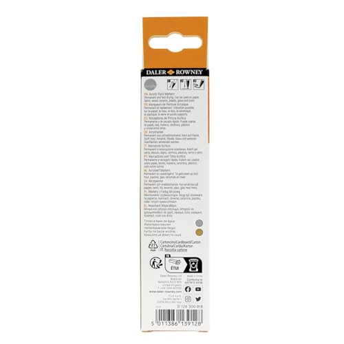 Daler-Rowney Simply Acrylic Marker Pen Set, 2 x Pens, Gold & Silver, Multi-Surface, Water-Based, 2-3mm Tip - Image 3