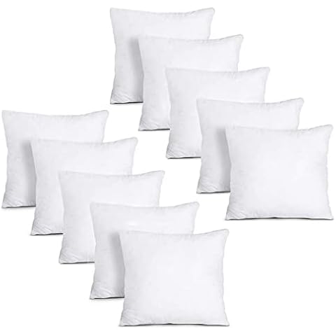 Textile Wise 45x45 cushion insert Pack of 10 Extra Filled Hollowfiber Pillows Cushion Pads Inserts Fillers Scatters (18"x18")- Full Range of Sizes, White, Square, Anti-Allergy Cover