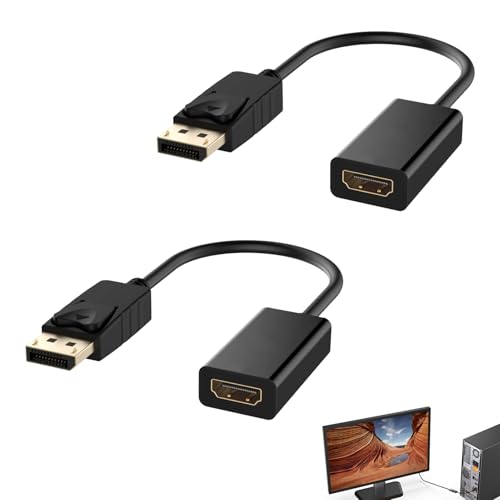 2 Pcs DisplayPort to HDMI Adapter with Audio, DP Male to HDMI Female Converter, DisplayPort to HDMI Adapter for HP, Dell, Lenovo, Asus, Supports Audio for PC, Laptop, HDTV, 1080p Full HD Resolution