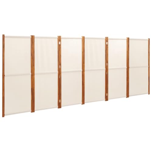 vidaXL クリームホワイト 間仕切り パネル6枚 420x180 cm プライバシースクリーン ルームスクリーン ルームディバイダースクリーン アカシア無垢材 折りたたみ機能
