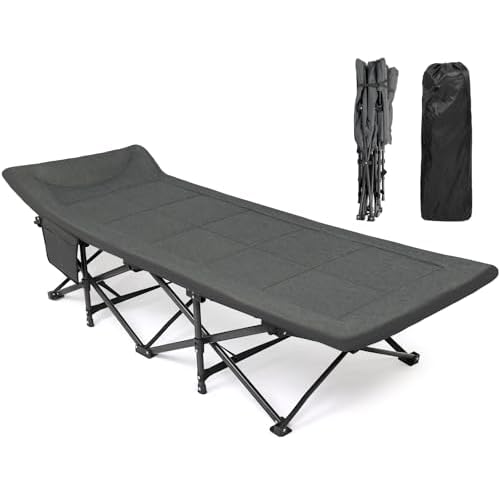 Sensch Camping Cot for Adults with Cushion and Pillow, Lightweight Folding Bed Portable Outdoor Camping Bed for Camping and Travel, with Carry Bag Supports 450 lbs