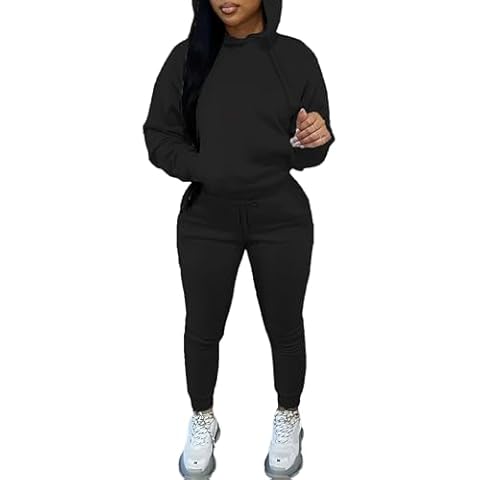 LovelyWholesale Long Sleeve Hoodies and Sweatpants Set Casual Sweatsuits 2 Piece Outfits for Women Black Small Cover