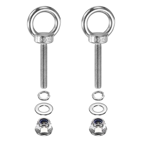 Image of PATIKIL M6 x 35mm Shoulder Eye Bolt, 2 Pcs 304 Stainless Steel Lifting Ring Threaded Eye Bolt with Flange Lock Nuts Spring and Flat Washers for Hanging Tie Down Straps Outdoor Indoor