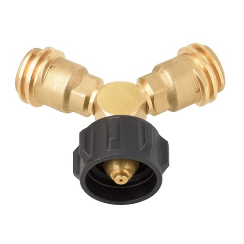 Flame King Propane Tank Y Splitter Adapter with Valves 2-Way LP Gas Connector for 20lb Propane Tank Cylinders Works with BBQ Grills Camping Stoves Gas Burners Heaters