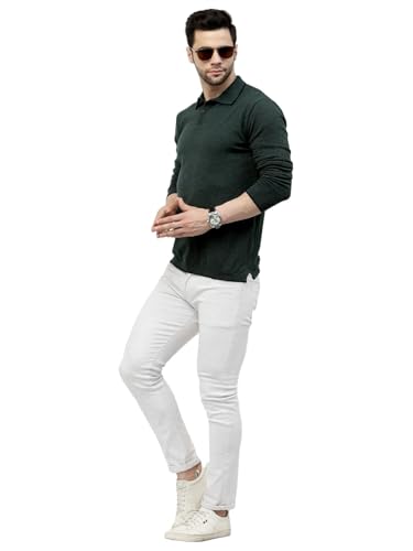 Image of Kalt Mens Basic Solid Full Sleeves Polo Cotton Blend Knitted Regular Fit Polo-Neck T-Shirts with Collar Stylish