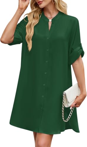 Image of PerZeal Womens Sexy V Neck Button Down Shirt Dresses Summer Short Sleeve Casual Loose Blouses & Button-Down Shifts Cover Ups