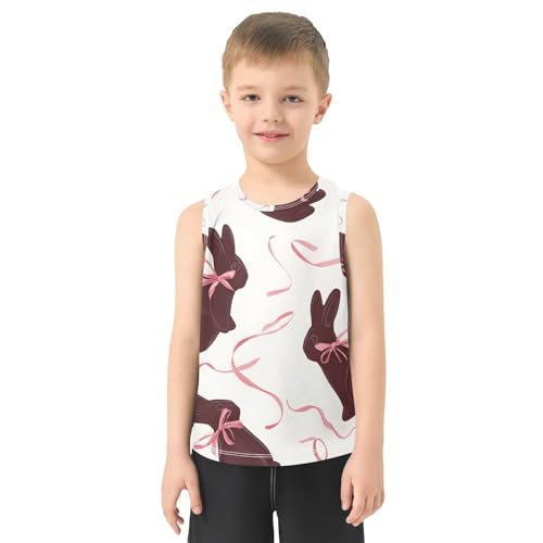 Bolaz Boys Athletic Quick Dry Tank Top Sleeveless Workout T Shirts Age 11-15,Brown Rabbit Bow Pattern2