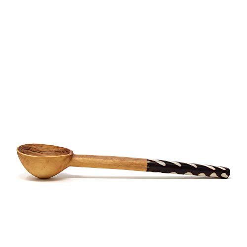 Image of Global Crafts - Handmade Olive Wood Long Handle Coffee Scoop - Wooden Coffee Scoop, Handcrafted
