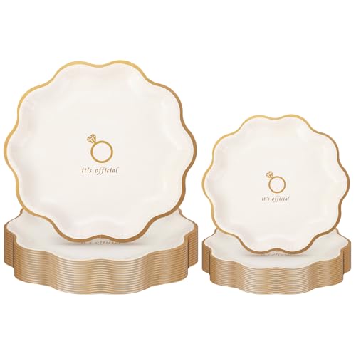 Havawish 50 Pack Wedding Plates Set 10.5 Inch and 7.5 Inch Disposable Party Tableware for 25 Guests Disposable Tableware Bridal Shower Decorations Engagement Party Decor