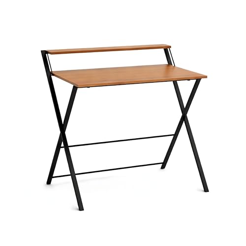 MyosHome   Escritorio Plegable Metal Negro y Atlantic Pine, Escritorio con Soporte para Monitor, Mesa Ordenador Plegable para Estudio, Escritorio Portátil para Casa, 70 x 50 x 90 cm. Madrid
