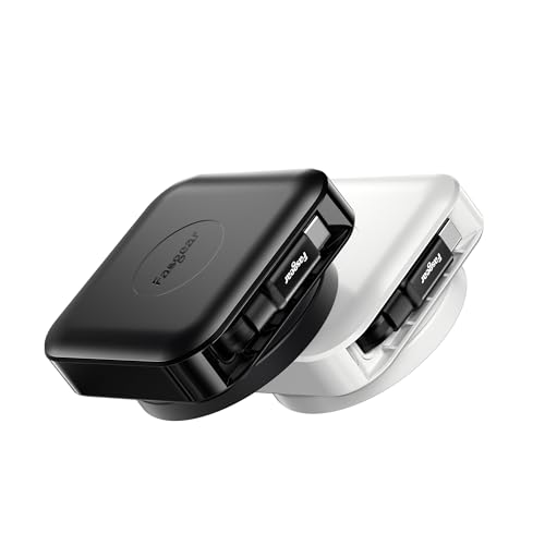 Fasgear Retractable USB C Cable, 2Pack 60W PD/PPS Fast Charging Retractable USB C to USB C 2.0 Charger Cord for i-Phone 16 15 Pro/i-Pad/Mac-Book/Sam-sung, 360° Rotatable Desk Type C Cable(Black/White)