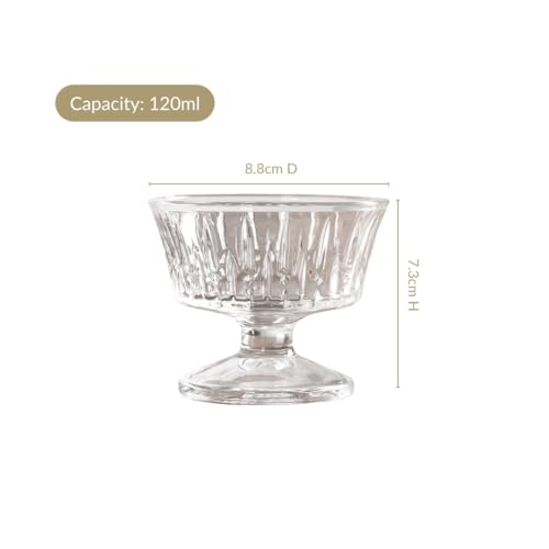 Image of Nestasia Transparent Glass Bowl Set of 6 for Ice Cream (120ml Each) - Embossed Dessert Bowls for Sundae, Sweets & Pudding | Food Safe & Heat Resistant - Perfect for Gifting
