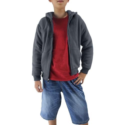 Image of LeeHanTon Boys' Fashion Zip Up Hoodie Plain Comfort Fleece Jacket Youth Heavyweight Sherpa Lined Sweatshirts
