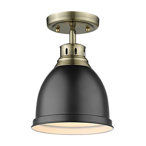 Golden Lighting 3602-FM AB-BLK Duncan Flush Mount, 8.875 L x 8.875 W x 11.5 H, Aged Brass with Matte Black Shade