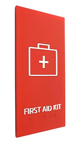 Kubik Letters First Aid Kit Sign, ADA Compliant Modern Design Sign with Grade