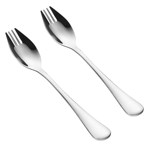 NVTEGR 2 Pcs Stainless Steel Sporks, Long Handled Spoon Forks, Heavy Duty, Portable, Rust Resistant, Dishwasher Safe, Perfect for Home, Outdoor, Travel, Restaurants