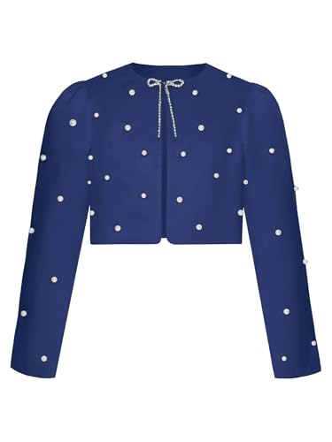JEYPINMI Flower Girl Satin Pearls Bolero Shrug Long Sleeve Cardigan Cropped Coat Jacket Kids Dress Cover Up