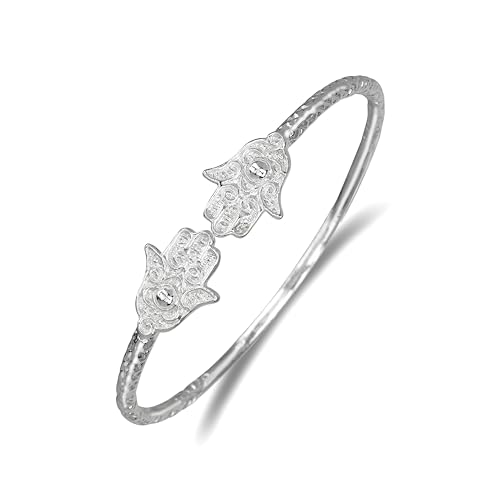 Solid .925 Sterling Silver Hamsa Hand Cuff Bangle Bracelet, Hand Of God Bracelet, Protection Bracelet, Hamsa jewelry, 1 piece - Main Image