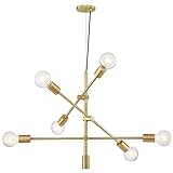 MOTINI 6 Lights Brushed Brass Sputnik Chandelier with Adjustable Installation Height Mid Century...