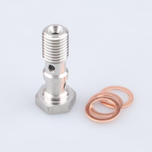 Image of Stainless Steel M10x1.25 Length 30mm Metric Thread Double Banjo Bolts Brake Fitting Adapter with M10 Copper Washers