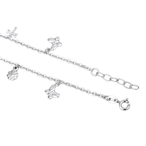 Sterling Silver Jewelry - Rhodium Plated 925 Stamp - Dangling Multi-Charm Anklet - Foot Jewelry Stylish Beautifully Designed - 9" Long + 1" Extender3