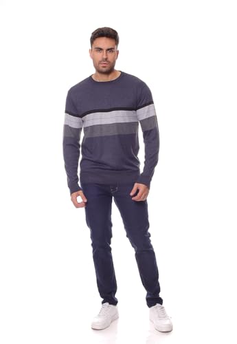 CRK Men's Crewneck Color Block Striped Pullover – Soft Thermal Long Sleeve Casual Sweater2