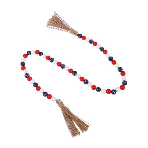 Amosfun Independence Day Rustic Beaded Garland with Tassels Farmhouse Decor Wall Hanging Patriotic Wood Beads for Home Tray Decoration Versatile Boho Beads Garland for All Occasions