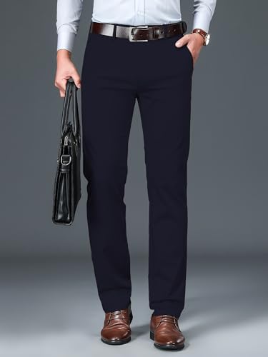 Image of AVANOVA Men's Light Grey Solid Trousers Light Business Style Slightly Stretch Straight Leg Pants for Outdoor Casual Daily (Trouser 127)