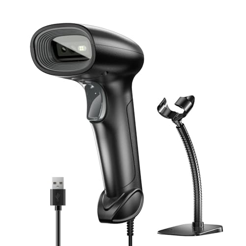 Image of HIROBOT QR 2D 1D Barcode Scanner with Stand, USB Handheld Barcode Reader Compatible with QR Code & Barcode, Camera Button Scan /Induction and Continuous Automatic Scan (BlackGrey)