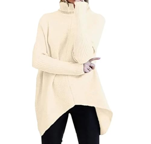 Women Knit Sweater Full Sleeve Turtleneck Irregular Pullover Casual Solid Spliced Autumn Winter Top4