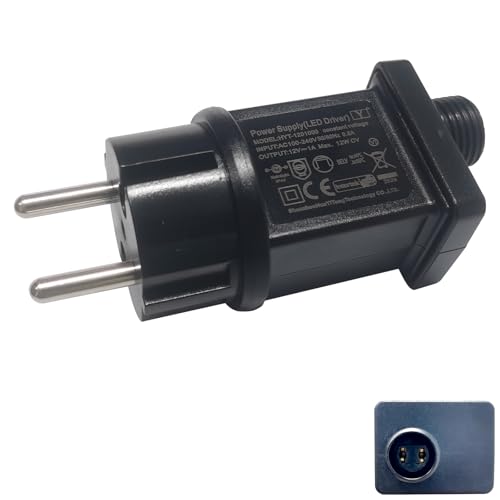 12V 1A Lichterkette Netzteil Adapter Wasserdicht IP44 Transformatoren LED Netzteil Adapter LED Niederspannungs Lichterkette Außen Trafo Geeignet für Weihnachtsbaum Lichter Eiszapfenlichter