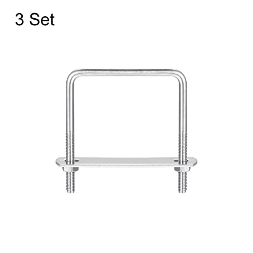Image of uxcell Square U-Bolts, 3 Sets 67mm(2.64 inch) Inner Width 80mm Length M6 304 Stainless Steel U Clamp Bolt with Nuts and Plates, for Boat Trailer