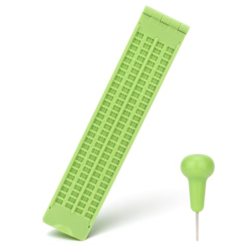 Agatige - Braille Writing Slate with Stylus, 4 Lines 28 Cells Portable Plastic Braille Label Maker Grooved Learning Tools Braille Reader Accessories for Beginners Home Office Use