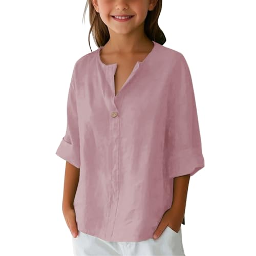 Linen Cotton Oversized Shirts for Girls Tunic Blouses Button Down Tops Long Sleeve Dress Shirts School Uniform Tops