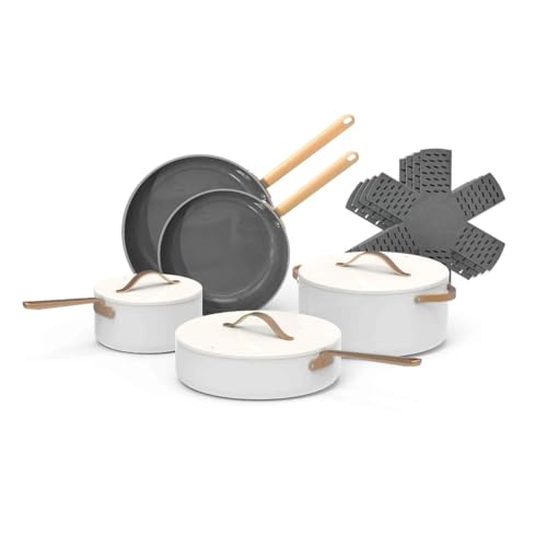 12pc Ceramic Non-Stick Cookware Set White Icing By Drew Barrymore Ceramic Cookware Set Kitchen