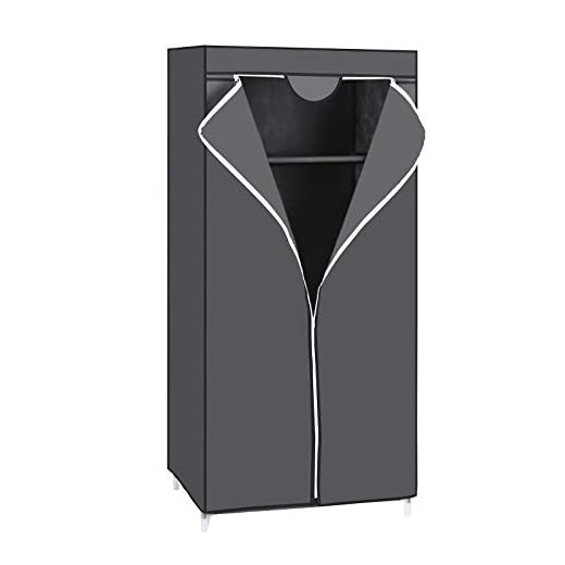 SONGMICS Armoire en Tissu, Penderie Pliante avec Tringle de Suspension, Dressing Simple, Organiseur pour Jouets, Chaussures, Sacs, Salon, Chambre, Vestiaire, 75 x 45 x 160 cm, Gris RYG83GY
